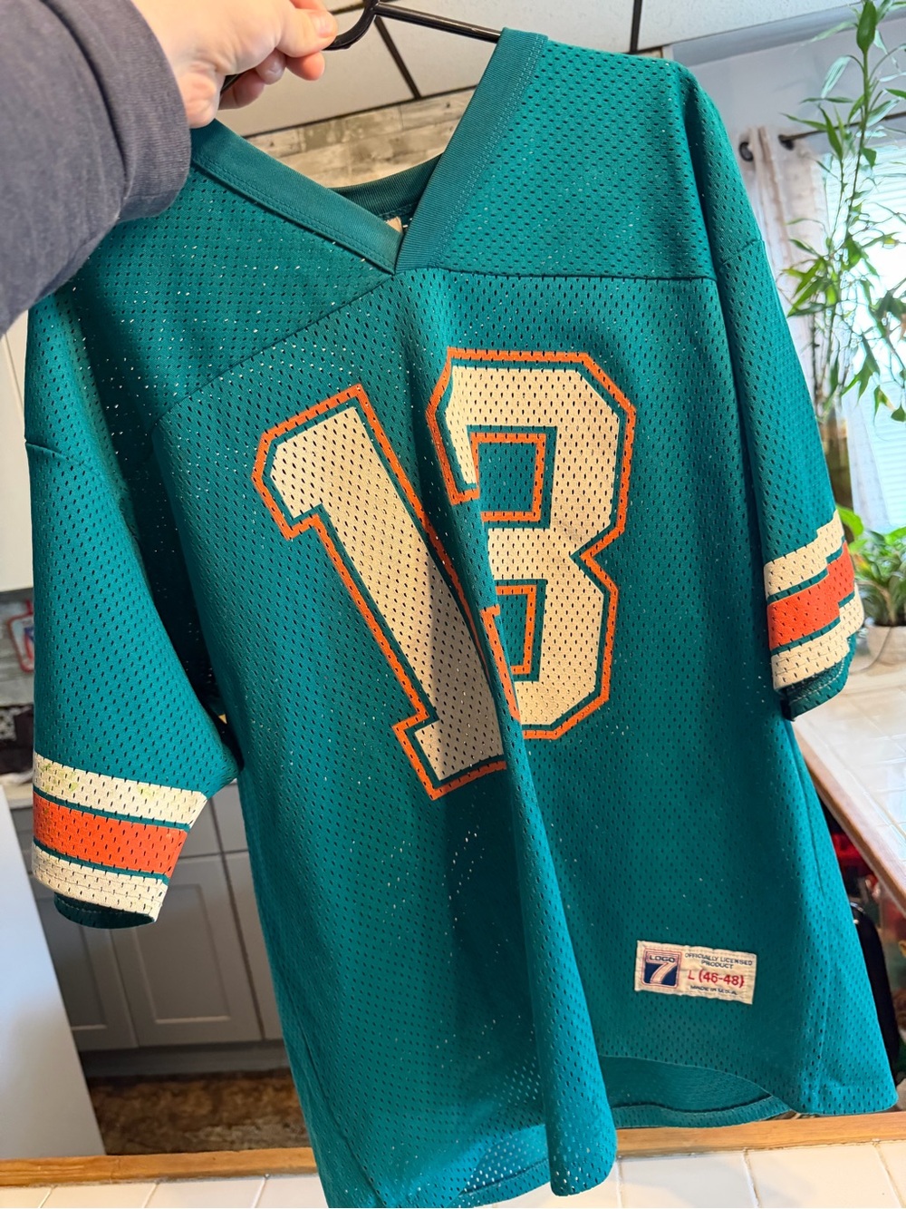 LOGO 7 Teal Football Jersey with White and Orange Accents - #13